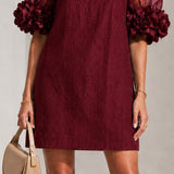 Rochie mini bordo din organza cu mâneci bufante