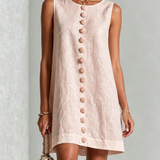 Rochie mini roz florală fără mâneci cu nasturi
