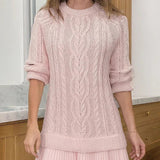 Rochie mini tricotată cu model cablu, fildeș