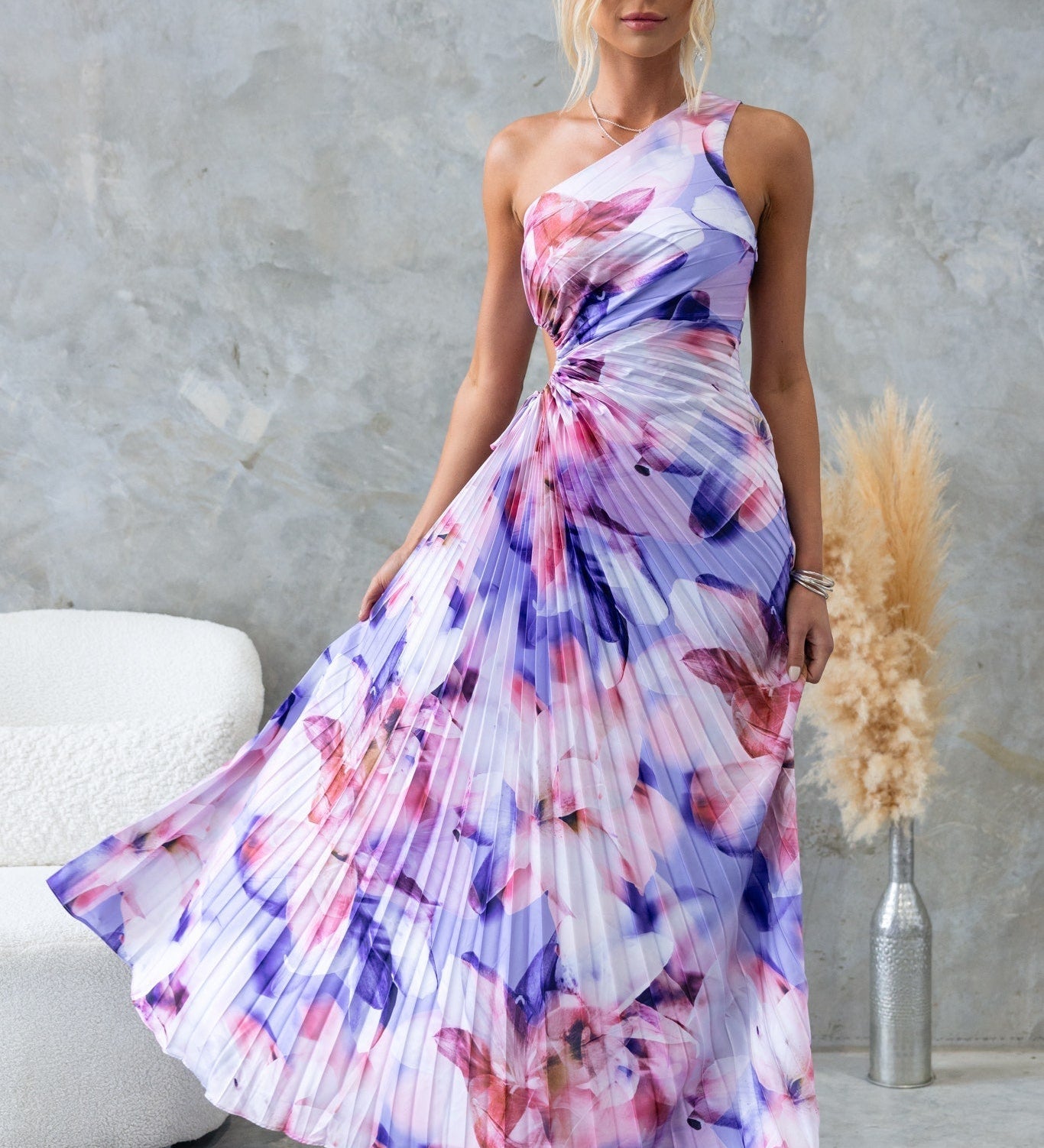 ELLA | Rochie Midi Plisată cu Un Umăr