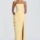 HANNAH | Rochie maxi elegantă cu drapaj și fanta înaltă