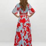Corinne | Rochie Maxi Floral cu Mâneci Scurte și Decolteu în V