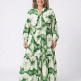 Sabine | Rochie maxi cu mânecă lungă și talie legată