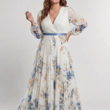 Lavinia | Rochie Maxi cu Mâneci Lungi și Decolteu în V cu Flori