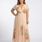 Calista | Rochie Maxi Florală cu Mâneci Scurte și Decolteu în V