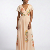Calista | Rochie Maxi Florală cu Mâneci Scurte și Decolteu în V