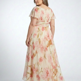 Elara | Rochie Maxi Floral cu Guler în V și Mâneci Scurte