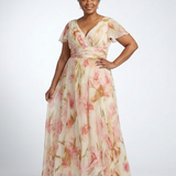 Elara | Rochie Maxi Floral cu Guler în V și Mâneci Scurte