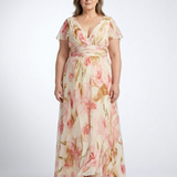 Elara | Rochie Maxi Floral cu Guler în V și Mâneci Scurte
