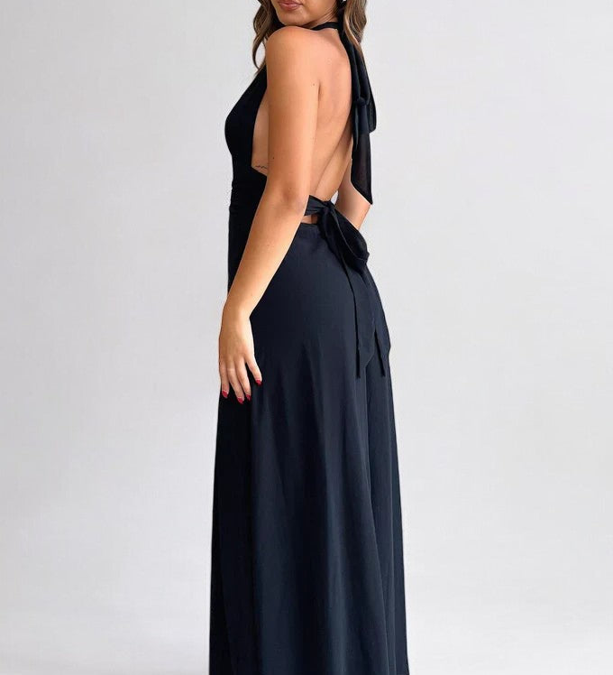 LILLI | Rochie maxi cu guler halter elegantă și fante înaltă