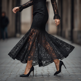 Veronika | Rochie maxi din dantelă neagră
