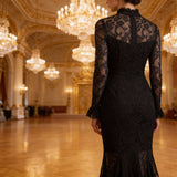 Veronika | Rochie maxi din dantelă neagră
