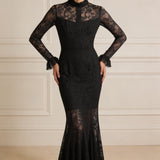 Veronika | Rochie maxi din dantelă neagră