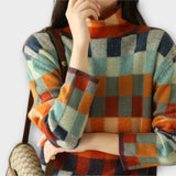 Erika | Pulover cu Motiv Patchwork și Guler Înalt