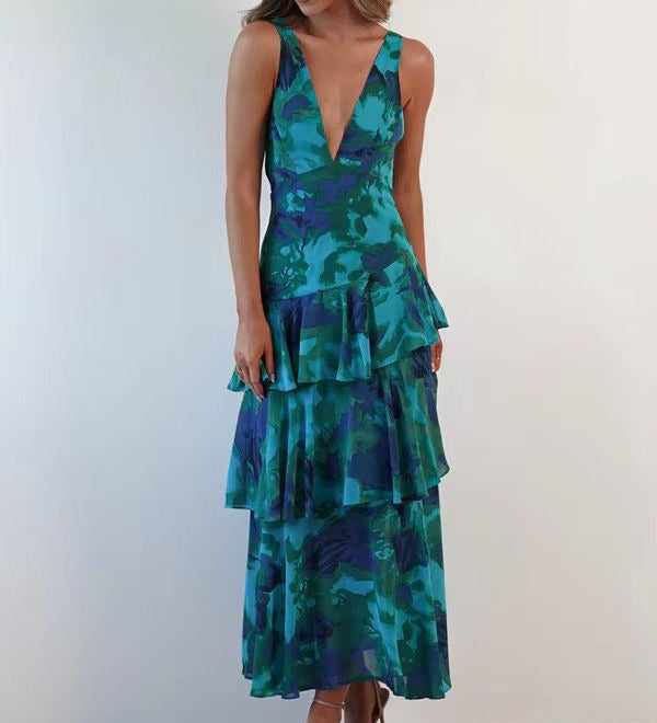 LISA | Rochie Maxi Florală cu Volane