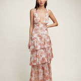 LISA | Rochie Maxi Florală cu Volane