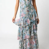 LISA | Rochie Maxi Florală cu Volane