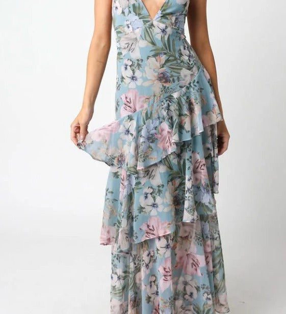 LISA | Rochie Maxi Florală cu Volane