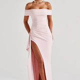 KIM | Rochie Maxi din Satin cu Umeri Decupați