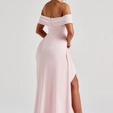 KIM | Rochie Maxi din Satin cu Umeri Decupați