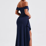 KIM | Rochie Maxi din Satin cu Umeri Decupați