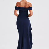 KIM | Rochie Maxi din Satin cu Umeri Decupați
