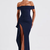 KIM | Rochie Maxi din Satin cu Umeri Decupați