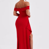 KIM | Rochie Maxi din Satin cu Umeri Decupați