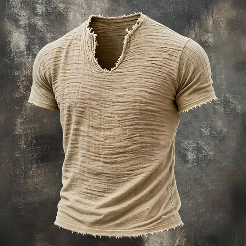 Ettore - Tricou cu Decolteu în V și Aspect Vintage