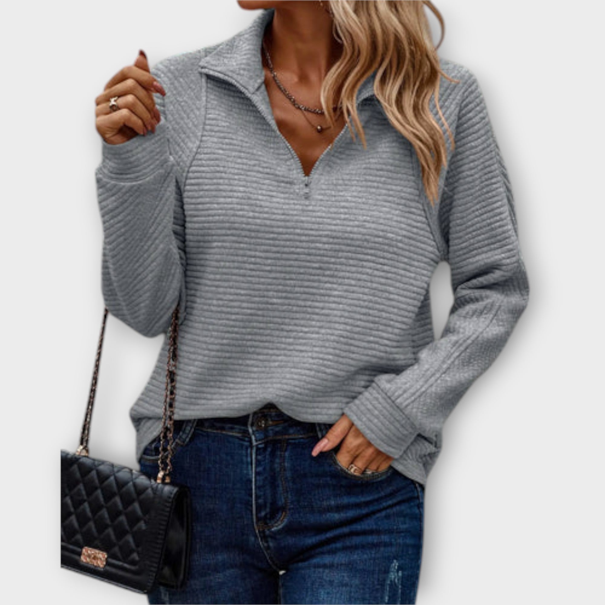Vilja | Pulover cu Fermoar și Decolteu în V