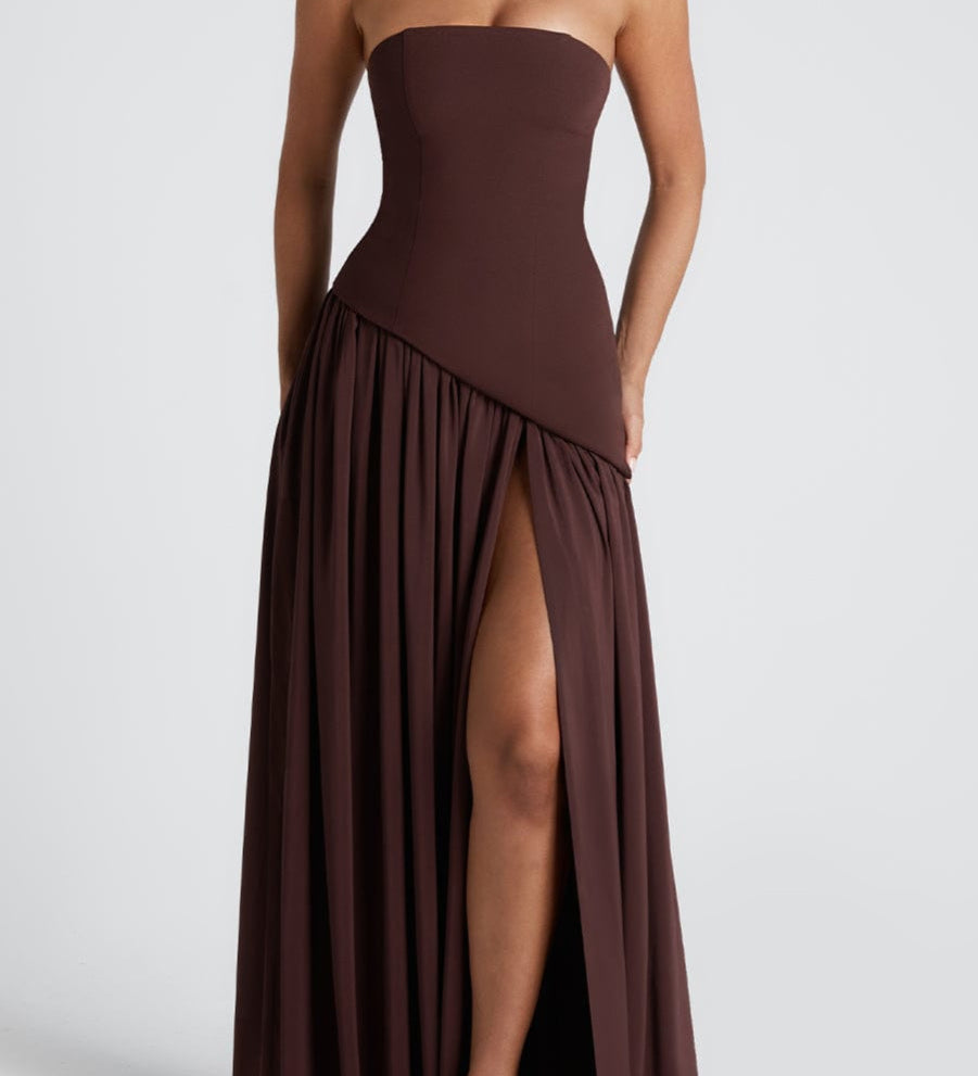 LINA | Rochie maxi fără bretele cu fanta înaltă