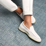 Loafer Clasic din Suede Alb Perlă