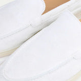 Loafer Clasic din Suede Alb Perlă