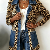 Madeleine | Jachetă Lungă cu Aspect de Denim și Imprimeu Leopard