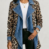 Cécile | Jachetă cu Aspect de Denim, Imprimeu Leopard și Panouri Decolorate
