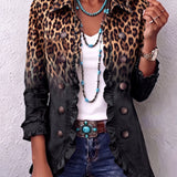 Colette | Sacou Negru cu Model de Leopard și Volane