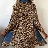 Madeleine | Jachetă Lungă cu Aspect de Denim și Imprimeu Leopard
