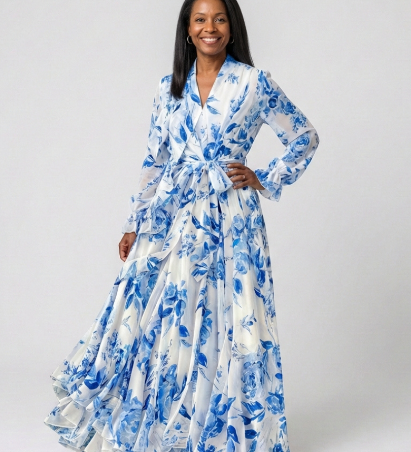 Lillian | Rochie Maxi Floral cu Mâneci Lungi