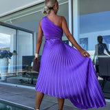 ELLA | Rochie Midi Plisată cu Un Umăr