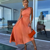 ELLA | Rochie Midi Plisată cu Un Umăr