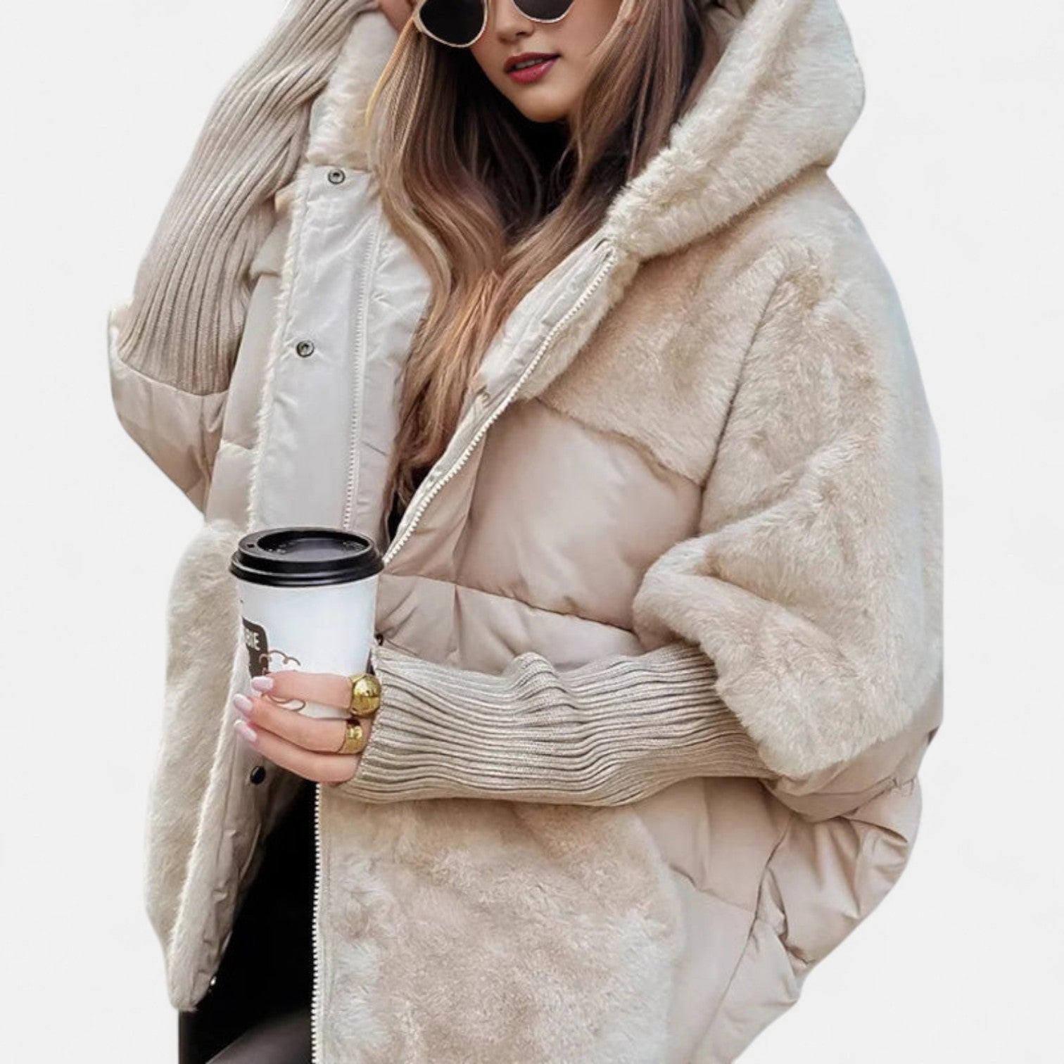 Gabriela – Jachetă Puffer Oversized cu Glugă și Patchwork