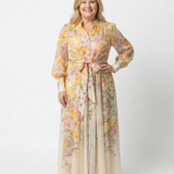 Cressida - Rochie maxi transparentă cu mâneci lungi și imprimeu floral