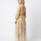Cressida - Rochie maxi transparentă cu mâneci lungi și imprimeu floral