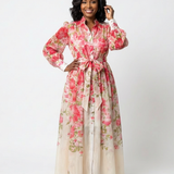 Cressida - Rochie maxi transparentă cu mâneci lungi și imprimeu floral