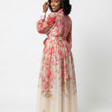 Cressida - Rochie maxi transparentă cu mâneci lungi și imprimeu floral