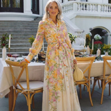 Cressida - Rochie maxi transparentă cu mâneci lungi și imprimeu floral