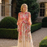 Cressida - Rochie maxi transparentă cu mâneci lungi și imprimeu floral