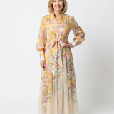 Cressida - Rochie maxi transparentă cu mâneci lungi și imprimeu floral