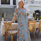 Elowen | Rochie Maxi cu Imprimeu Floral și Decupaj în V